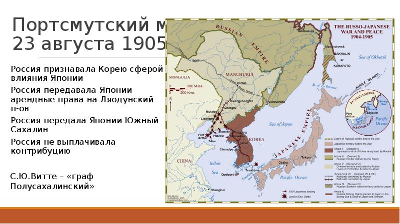 Портсмутский Мирный договор 1905 г карта. Условия портсмутского мирного договора русско японской