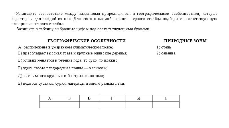 Установите соответствие между признаками и названием семейства