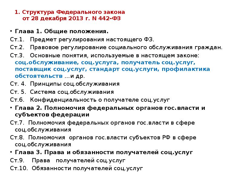 1. Структура Федерального закона от 28 декабря 2013 г. N 1. Структура Федерального закона от 28 декабря 2013 г. N