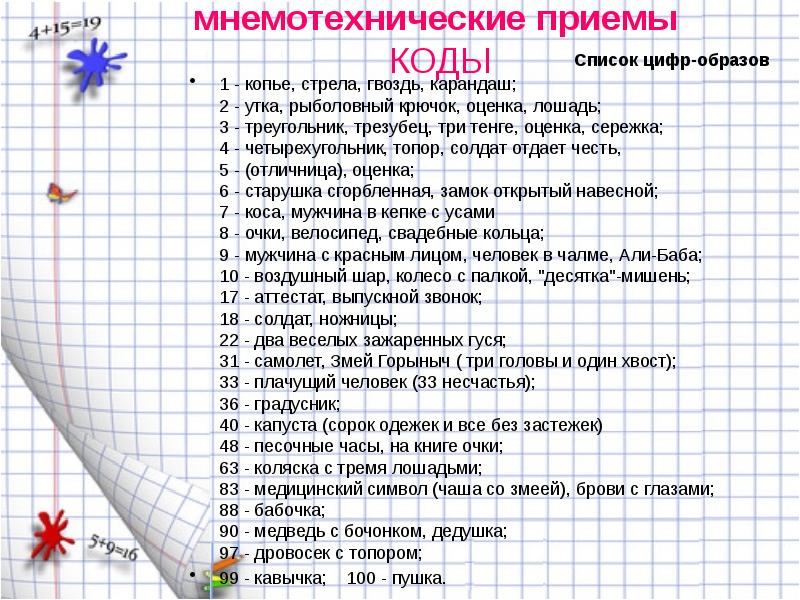 Образные приемы запоминания изображения цифры