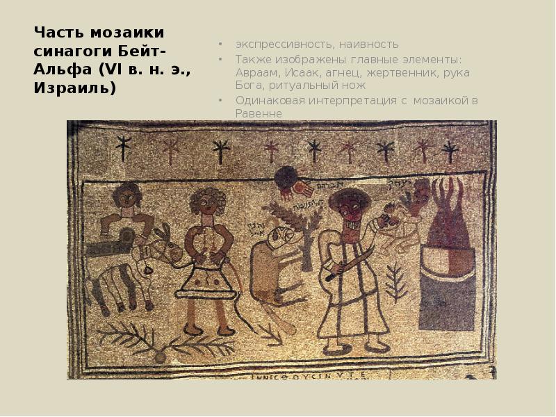 Часть мозаики синагоги Бейт-Альфа (VI в. н. э., Израиль) экспрессивность, наивность