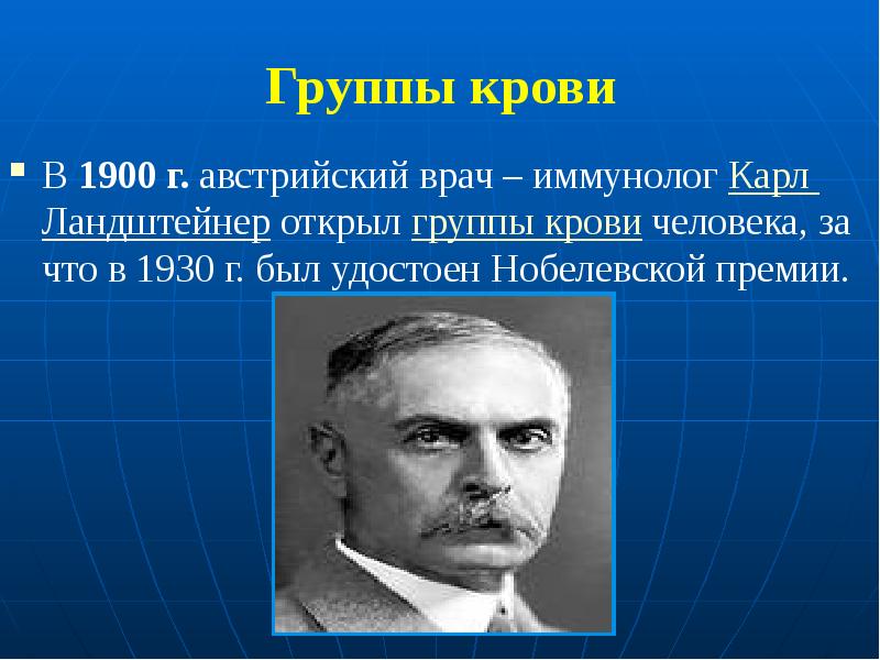 Карл ландштейнер открытие групп крови презентация