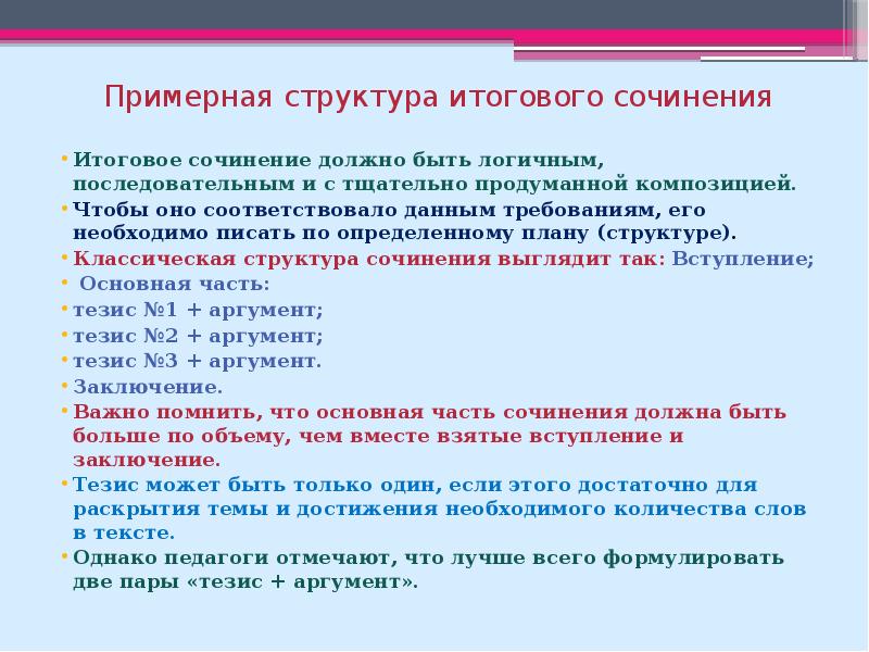 План итогового сочинения по русскому 11 класс