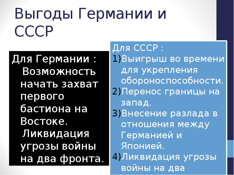Выгоды Германии и СССР