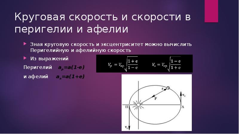 Определите скорость на круговой. Скорость в перигелии. Скорость земли в афелии и перигелии. Скорость в афелии формула. Скорость в Перегели и скорость в афелит.