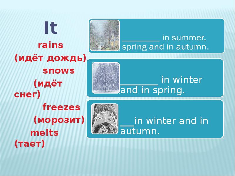 Дождливо перевод на английский. To Rain to Snow правило.