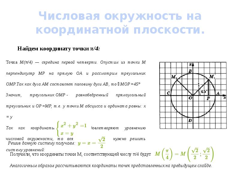 Числа соответствующие точкам дуги. Алгебра 10 класс числовая окружность на координатной плоскости. Числовая окружность на координатной плоскости 10 класс. Окружность Алгебра 10 класс числовая. Числовая окружность в декартовой системе координат.