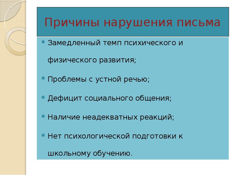 Нарушение письменной речи тест