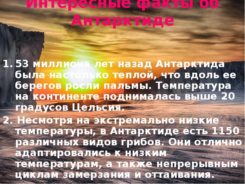 Интересные факты об Антарктиде 53 миллиона лет назад Антарктида была настолько