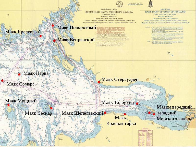 Карта маяков финского залива