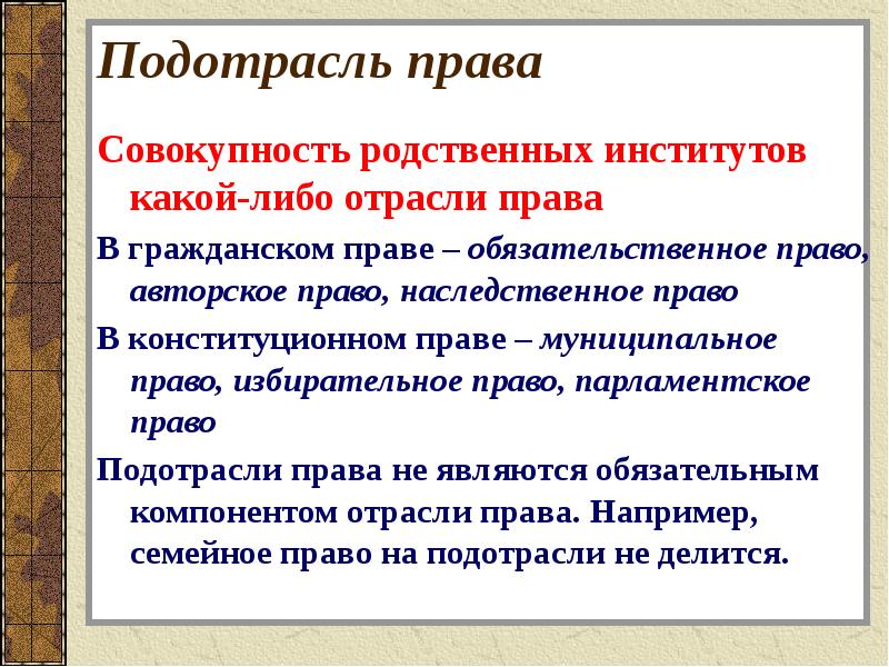 Подотрасли и институты гражданского права схема