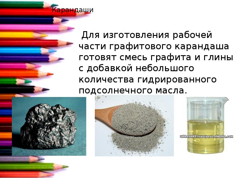 Карандаши
Для изготовления рабочей части графитового карандаша готовят смесь Карандаши
Для изготовления рабочей части графитового карандаша готовят смесь