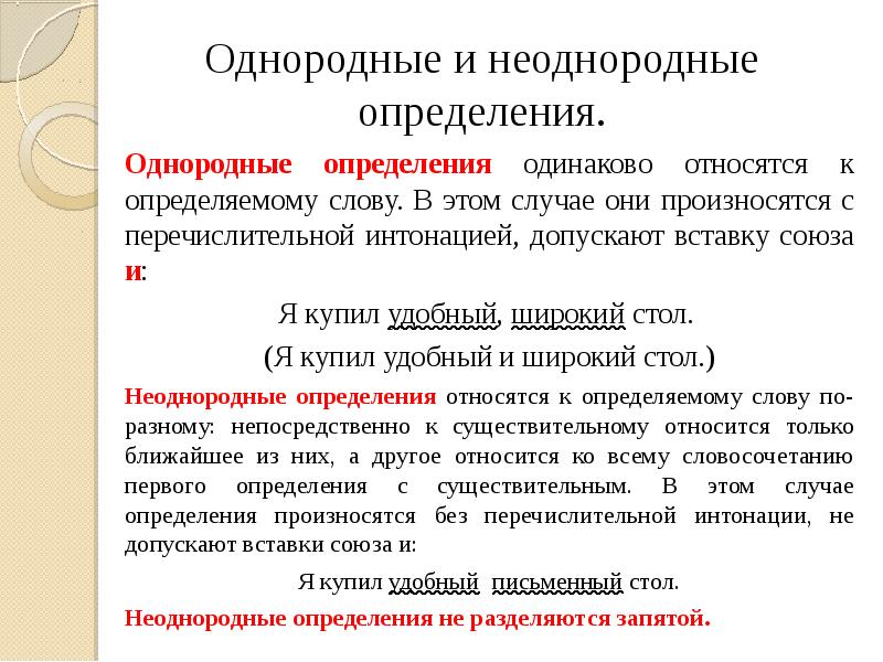 Как определить однородные и неоднородные определения