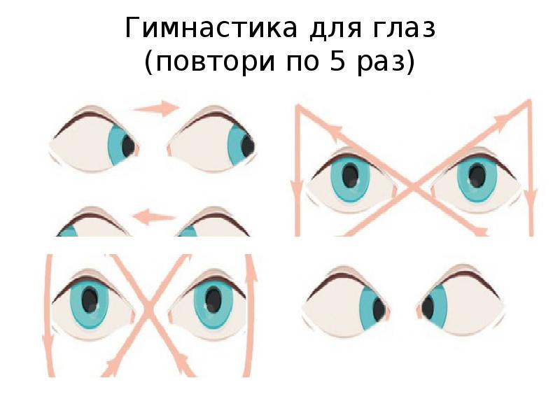 Гимнастика для глаз (повтори по 5 раз) Гимнастика для глаз (повтори по 5 раз)