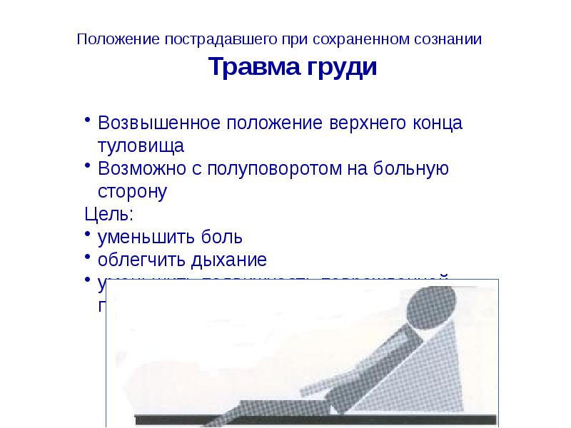 Возвышенное положение на поврежденной стороне. Возвышенное положение на поврежденной стороне используется при. Положение для презентации. Транспортные положения.