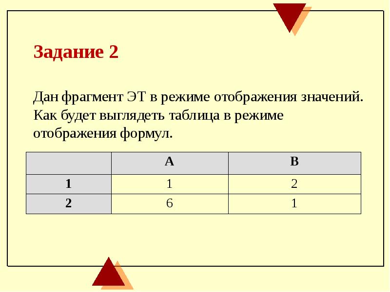 Режиме отображения данных. Таблица в режиме отображения формул. запись формулы для электронной таблицы. режим отображения значений. электронная таблица в режиме отображения формул таблица 4.2.