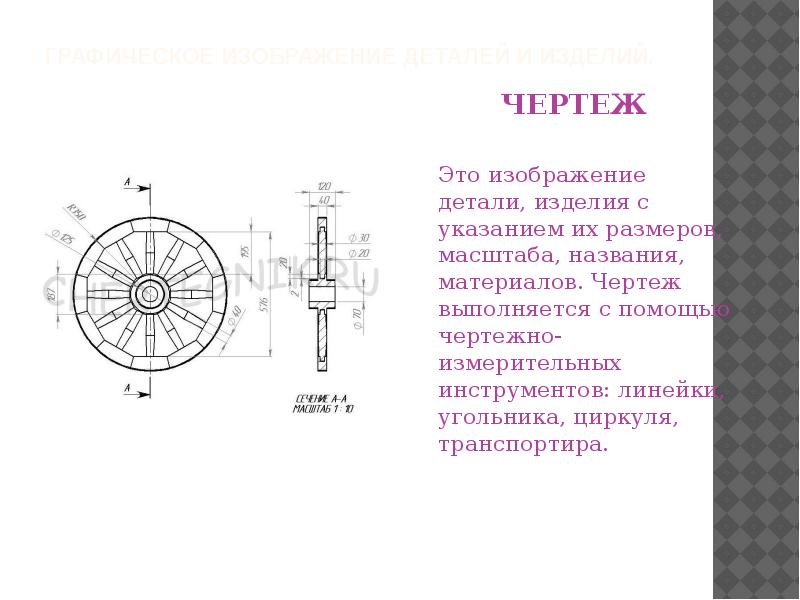 Графическое изображение изделия выполненное с помощью чертежных инструментов