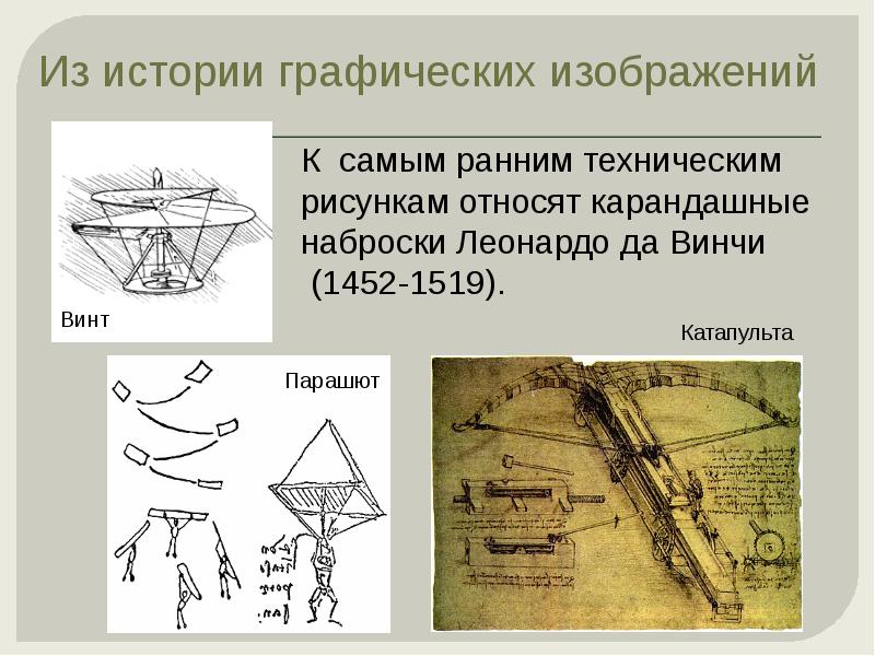 История графический. Роль в истории технического рисунка. В каком веке нарисовал чертеж парашюта Леонардо да Винчи.