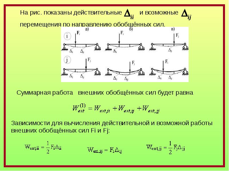 Расчетные перемещения. Работа внешних сил. Обобщенные силы и перемещения. Возможная работа внешних сил. Действительные и возможные перемещения.
