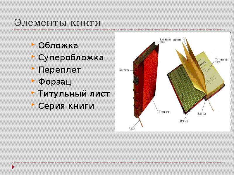 Из чего состоит книга презентация