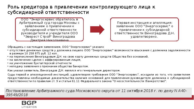 Образец заявления о привлечении к субсидиарной ответственности вне рамок дела о банкротстве