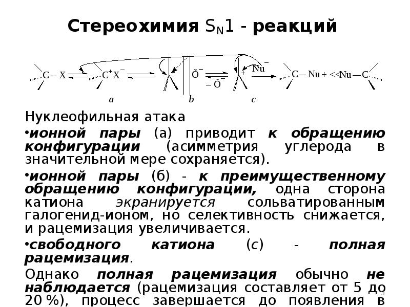 Покажите схему 1 стадии механизма нуклеофильного замещения с образованием карбокатиона