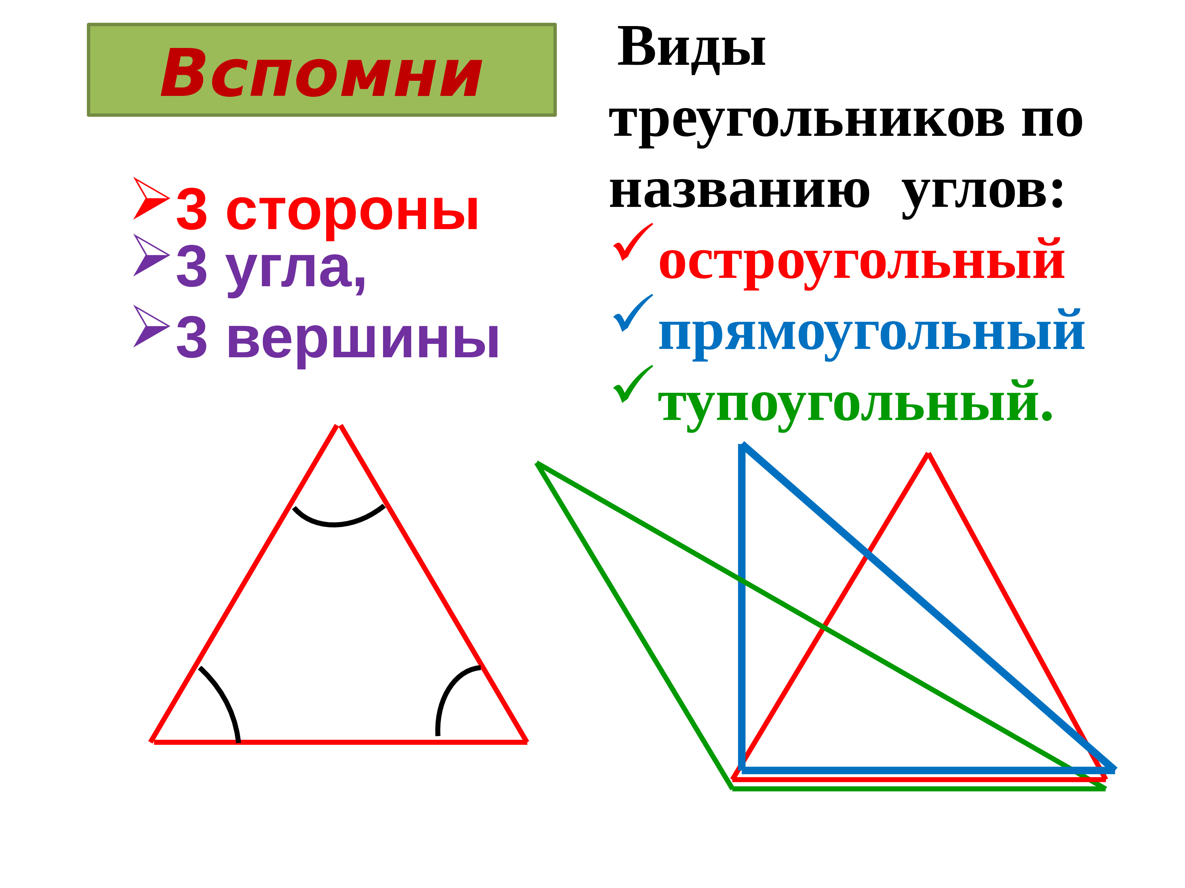 Три вида треугольников по углам
