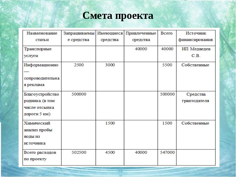 Проект со сметой