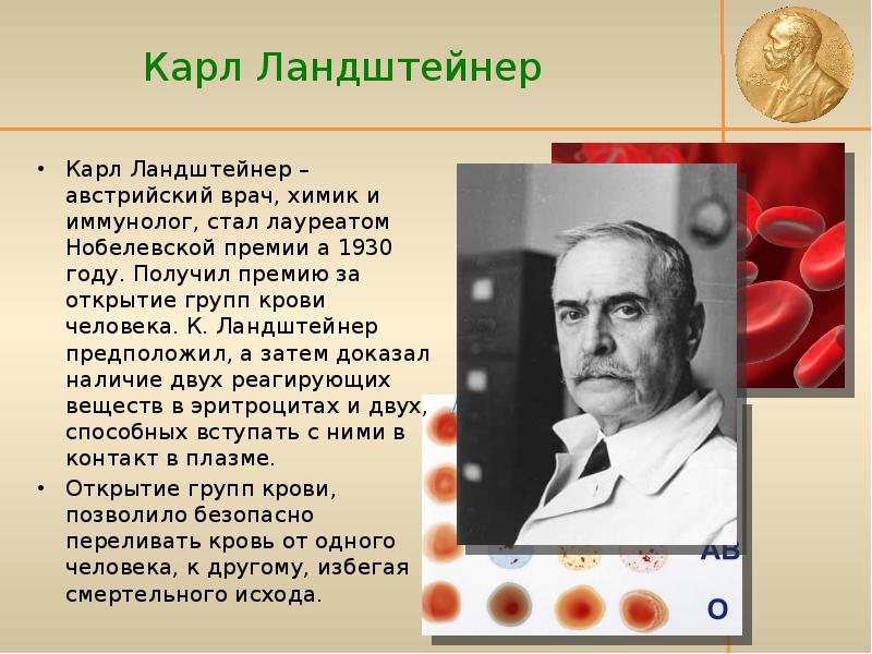 Карл ландштейнер открытие групп крови презентация