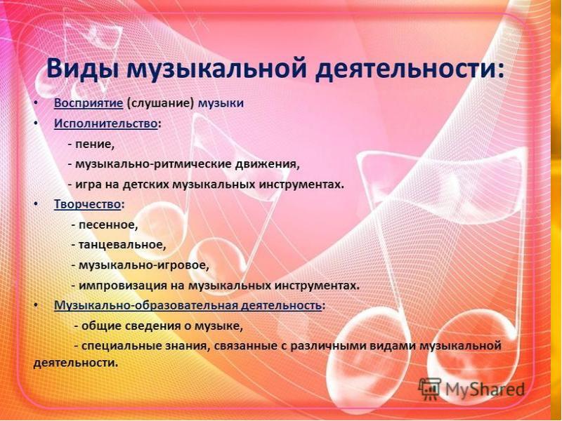 Виды музыкальной деятельности презентация