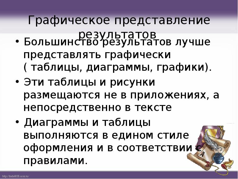 Графическое представление результатов
• Большинство результатов лучше представлять графически ( Графическое представление результатов
• Большинство результатов лучше представлять графически (