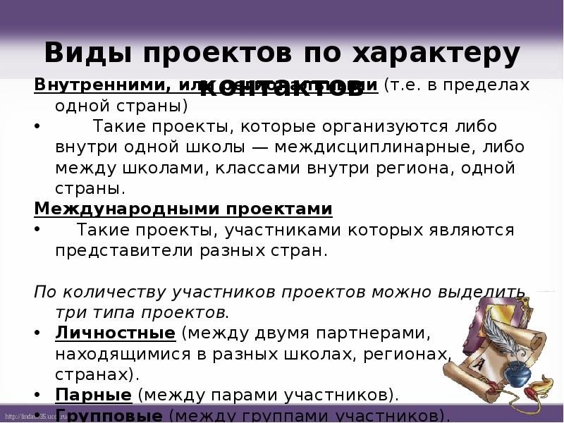 Виды проектов по характеру контактов