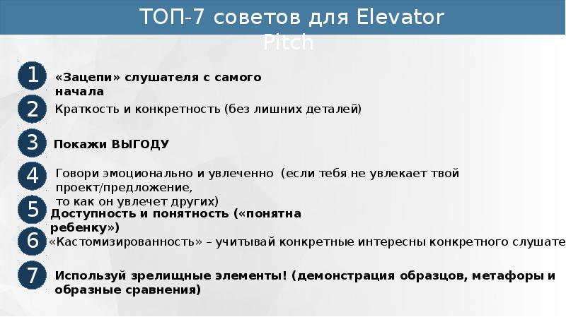 Что означает вид выступления под названием презентация в лифте