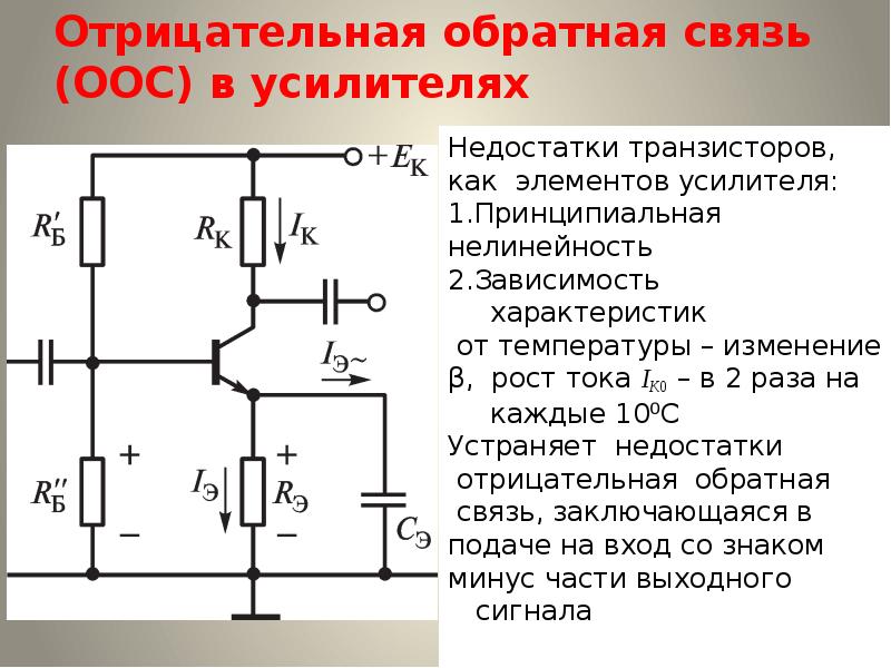 Обратная связь транзисторы. Отрицательная Обратная связь в усилителях. ООС В усилителях. Отрицательная Обратная связь по току в усилителе. Отрицательная Обратная связь формула.