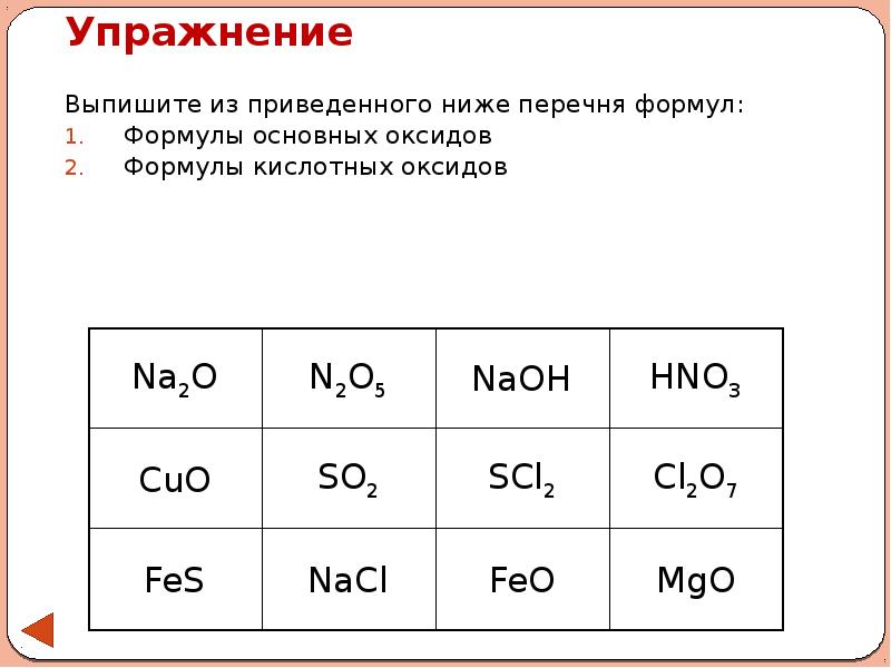 Из предложенного списка выпишите отдельно формулы оксидов. Все формулы основных оксидов. Выпишите формулы только основных оксидов. Основные оксиды список всех формул.