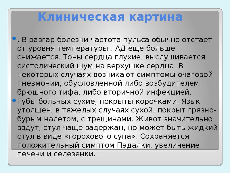 Брюшной тиф клиническая картина