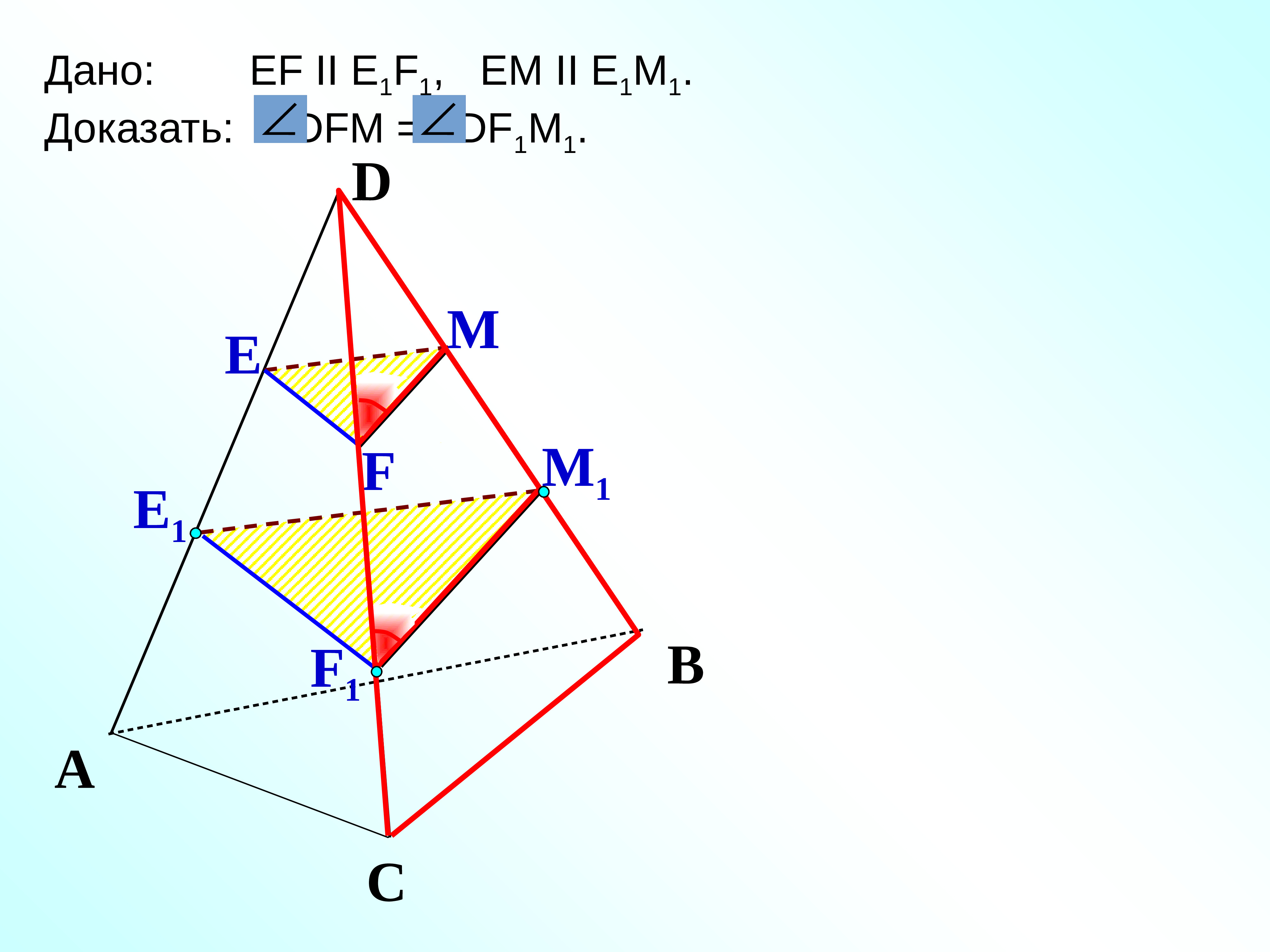 Геометрия 10 класс рисунки. Дано: EF II e1f1, em II e1m1. Доказать: DFM = df1m1.. Дано Еф параллельно е1ф1 ем параллельно. Дано EF параллельно e1f1 em параллельно e1m1. На рисунке 13 EF параллельна e1f1 и em параллельна e1m1.