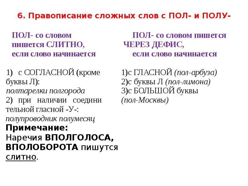 6. Правописание сложных слов с ПОЛ- и ПОЛУ-