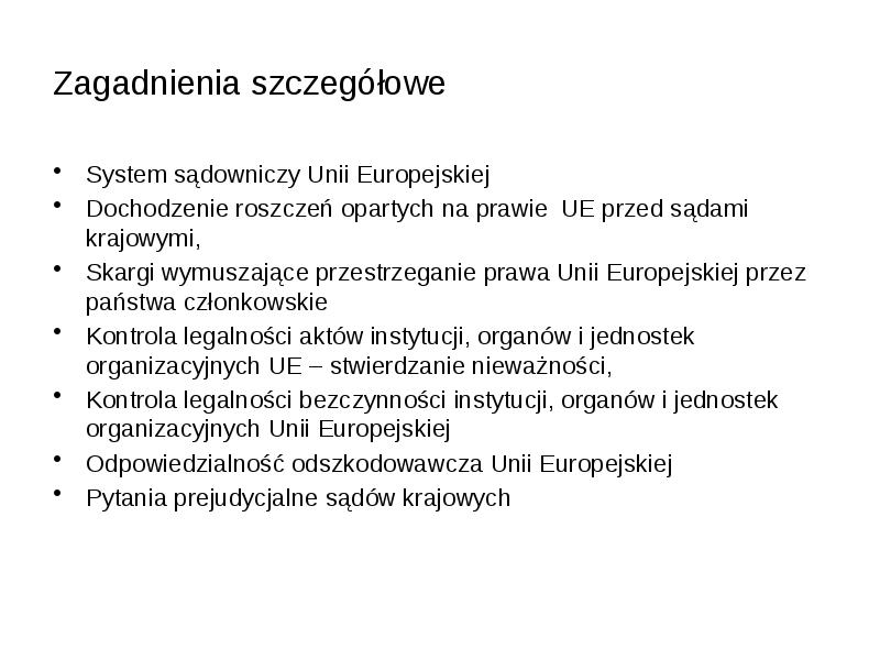 Sylllabus - ćwiczenia System ochrony prawnej w Unii Europejskiej