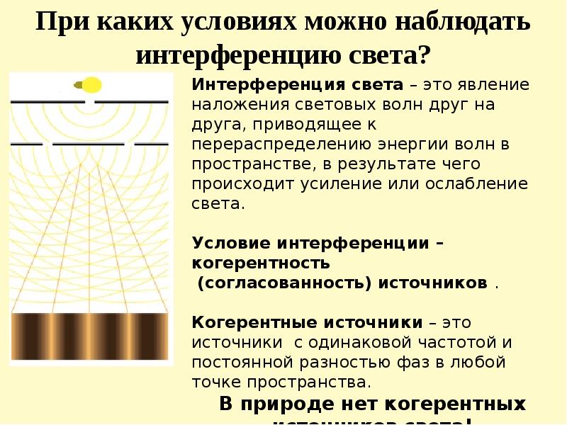 Какое явление объясняется интерференцией света. При каких условиях можно наблюдать интерференцию света. При каких условиях можно наблюдать интерференцию волн. При каких условиях можно наблюдать интерференцию световых волн. При каких условиях наблюдается интерференция света.