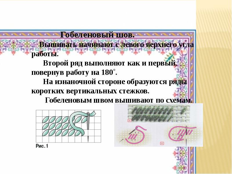 Презентация технология 7 класс вышивание счетными швами