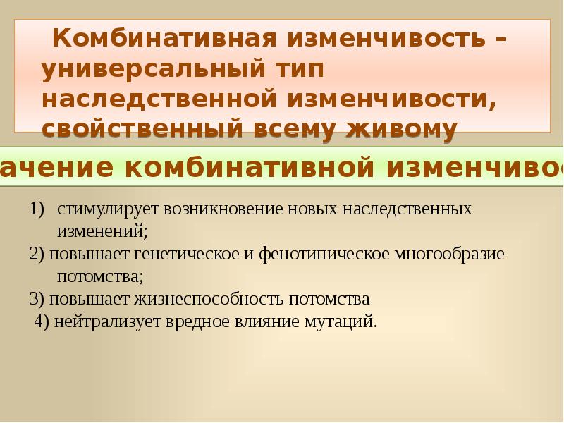 Причины лежащие в основе комбинативной изменчивости