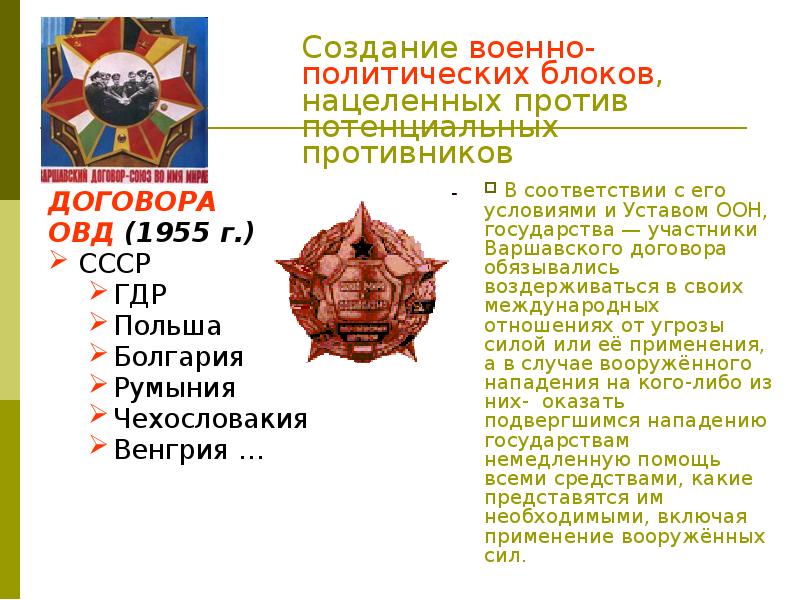ОРГАНИЗАЦИЯ ОРГАНИЗАЦИЯ ВАРШАВСКОГО ДОГОВОРА  ОВД (1955 г.)  СССР ГДР