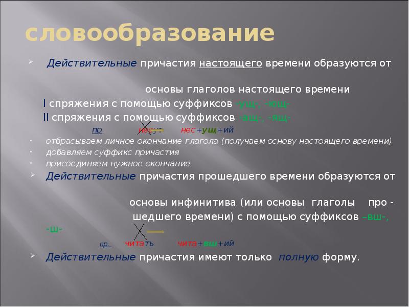 словообразование Действительные причастия настоящего времени образуются от    
