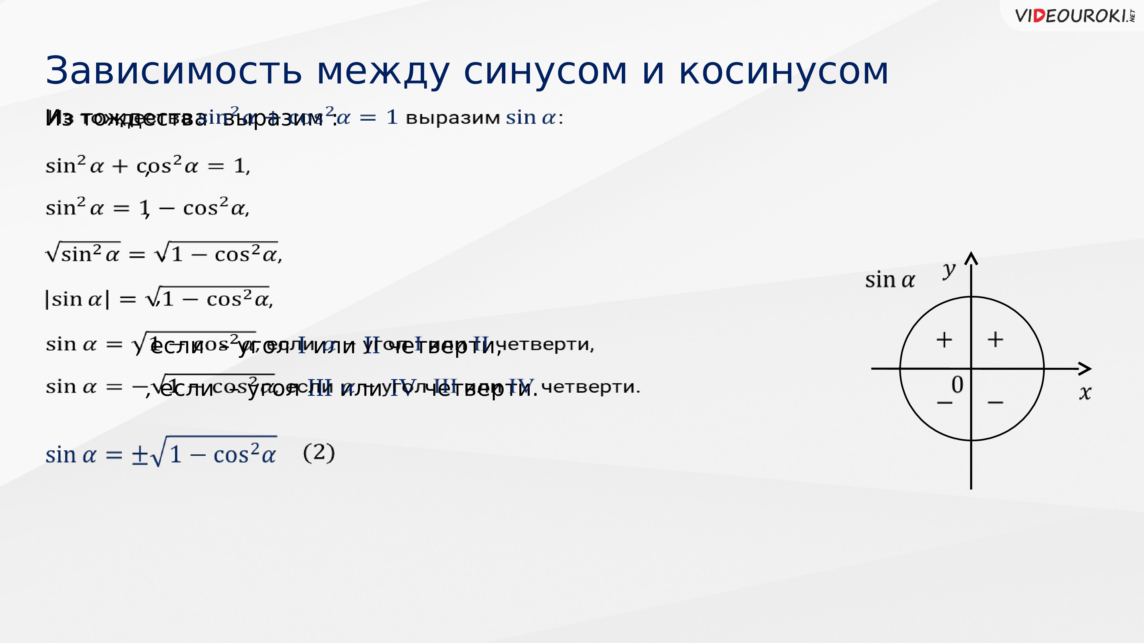 Зависимость между синусом косинусом и тангенсом одного и того же угла 10 класс презентация