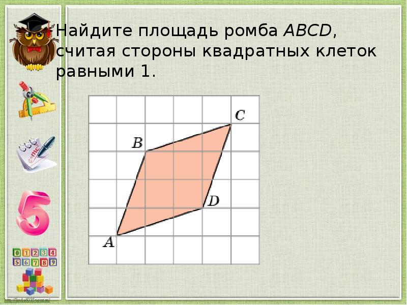 Площадь ромба на рисунке равна. Найдите площадь ромба. Как найти площадь ромба. Какмнайти площадь ромба. Как Нати площадь ромба.