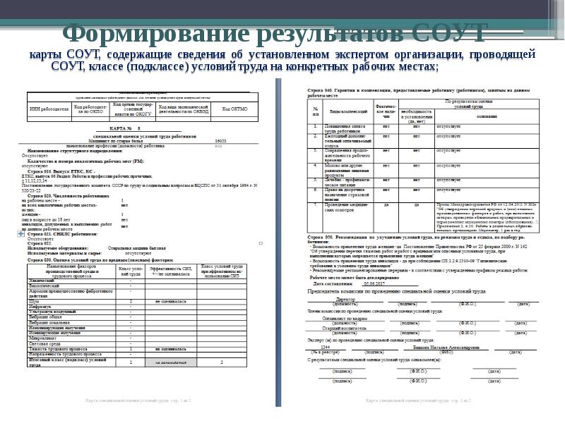 Образец карты спецоценки условий труда