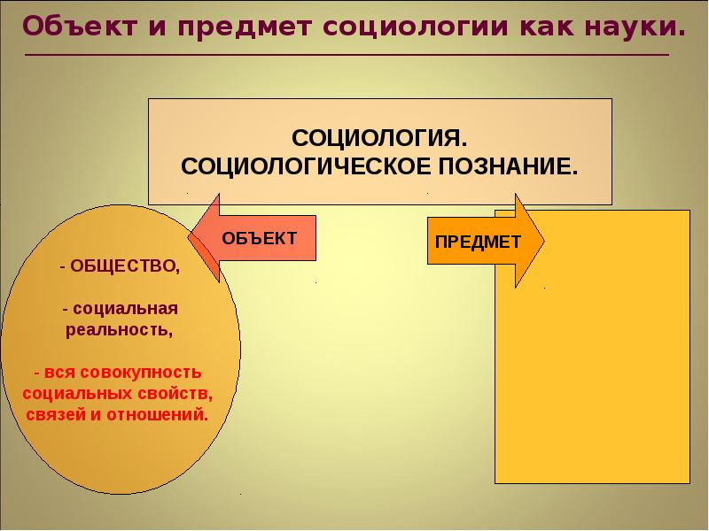 Объект и предмет социологии презентация