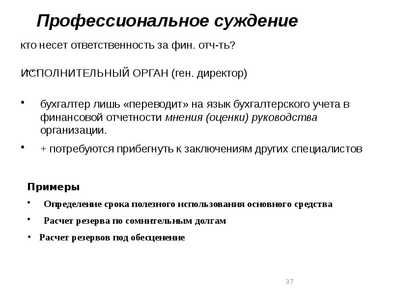 Профессиональное суждение бухгалтера образец