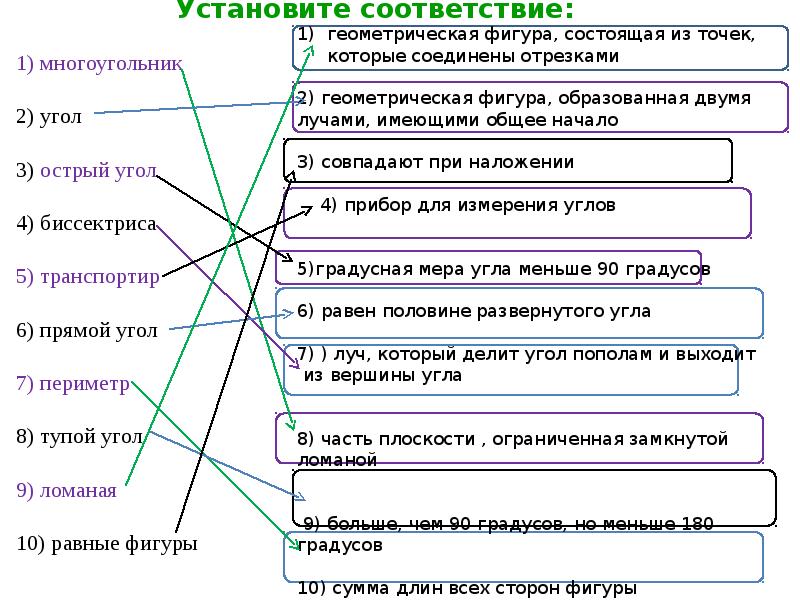 Установите соответствие между видами треугольника